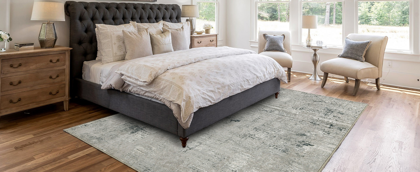 Килим для вітальні блакитний вінтажний меланжевий з ефектом вицвітання, короткий ворс, килими, прання, нековзкі килими для спальні (200x300 см, зелено-сірий)