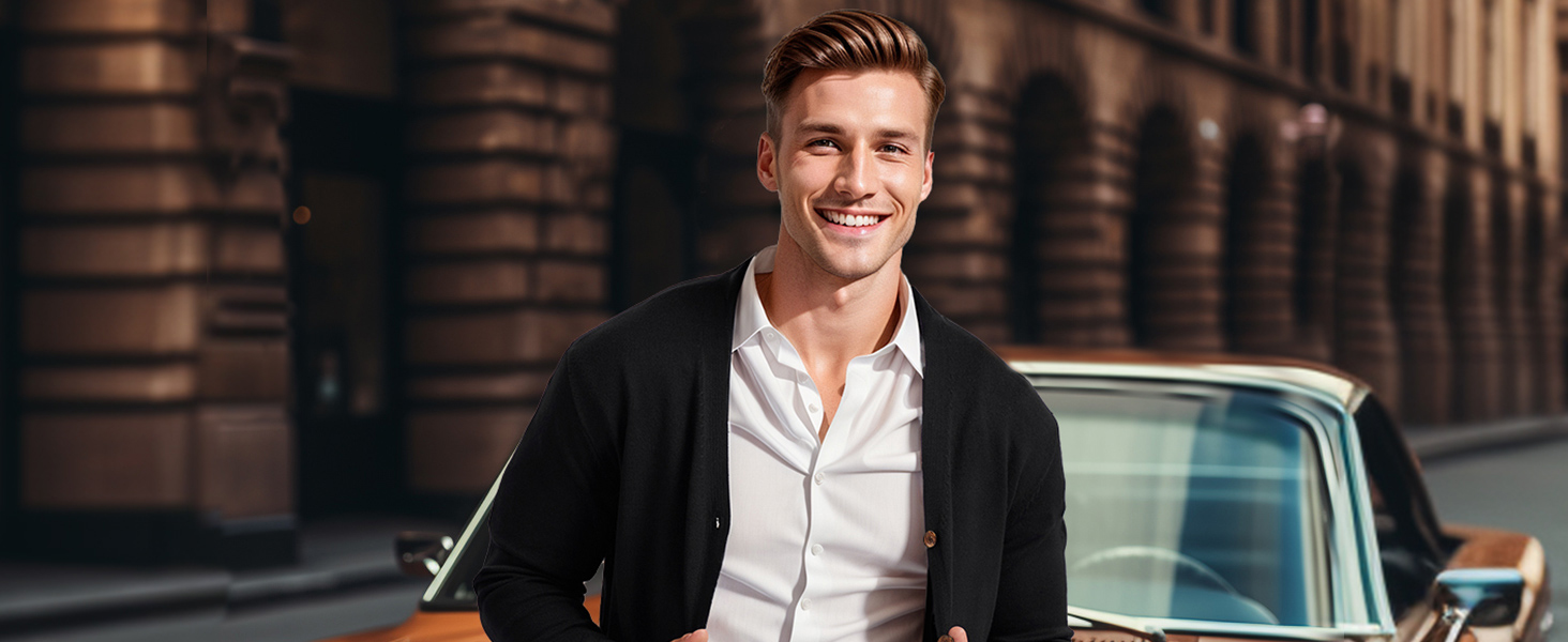 Чоловічий в'язаний кардиган вінтажного стилю з ґудзиками, з довгим рукавом, V-подібний виріз, легкий та теплий на осінь/зиму, бежевий, розмір M