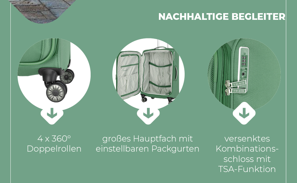 Валіза Travelite MIIGO 77 см, розширювана, з TSA замком, 90-96 л, з екологічних матеріалів, колір: Matcha (зелений)