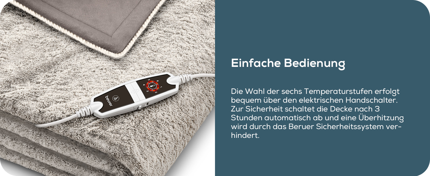 Електрична ковдра Beurer HD 150 XXL Nordic: 200x150 см, 6 температурних режимів, автоматичне вимкнення, машинне прання, тепла пухнаста текстура, колір тауп