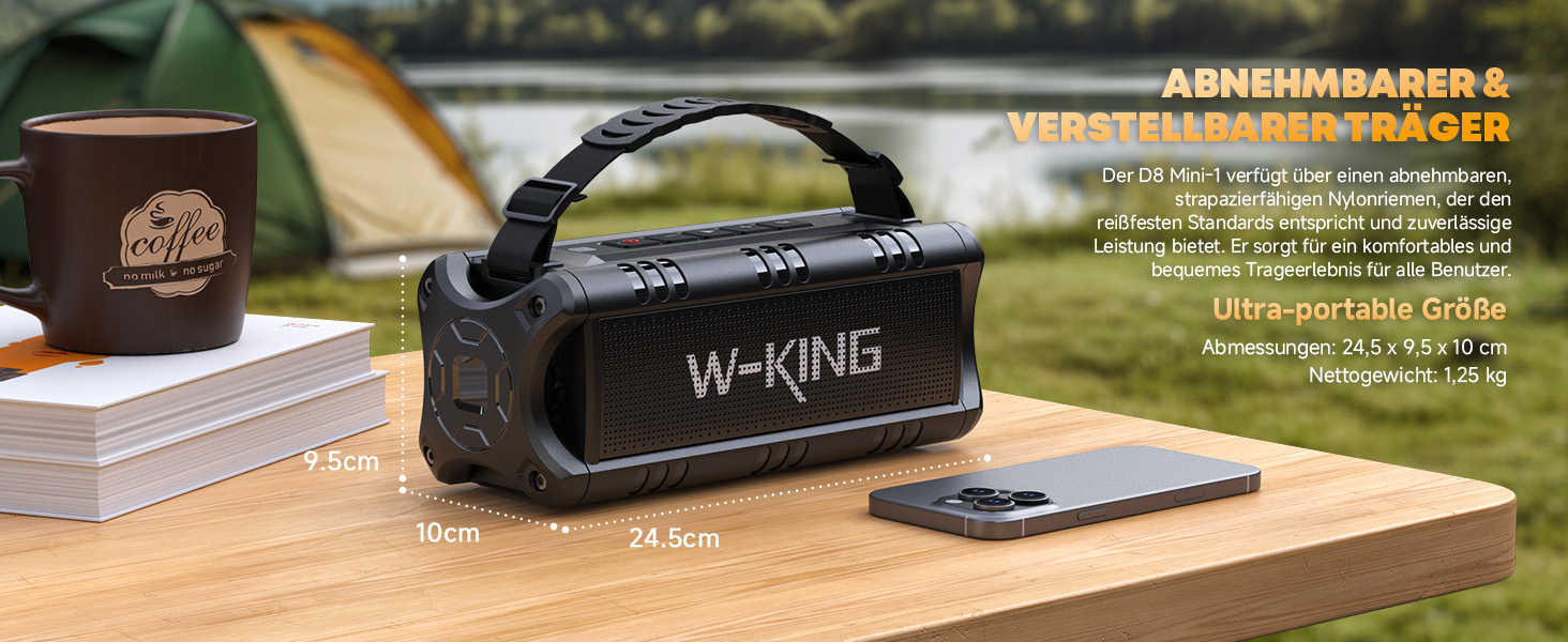 W-KING Bluetooth колонки: портативна, водонепроникна (IPX6), 60W, 24 години роботи, TF карта, USB, AUX, чорний