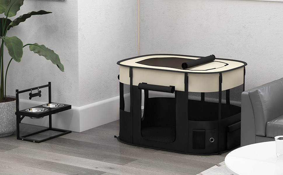 PawHut: Фрейлауф для собак з Оксфордської тканини, 94x74x60 см, кремово-білий та чорний