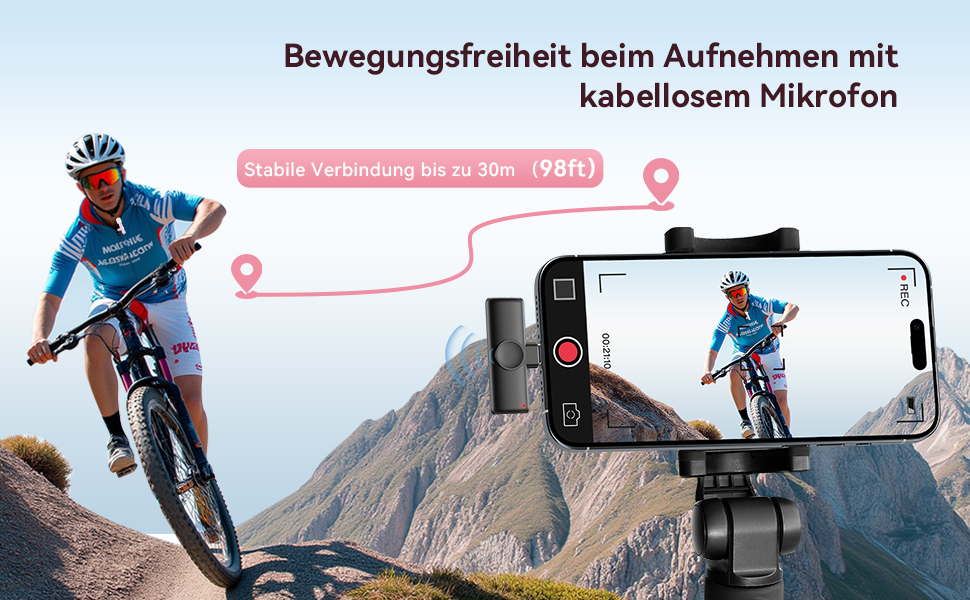 Беспроводной петличный микрофон 2шт, для iPhone, iPad, Android, с шумоподавлением, Plug & Play, для видео, подкастов, YouTube, TikTok (Рожевий)