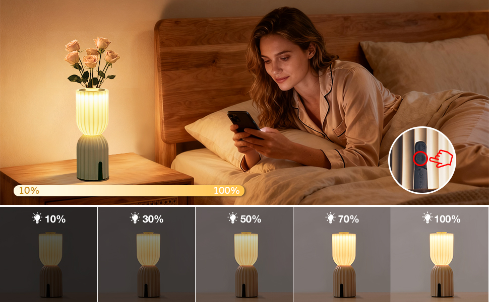 Світлодіодна настільна лампа бездротова акумуляторна, RGB з USB-C, димується, IP54, бежева для вітальні, балкона, саду