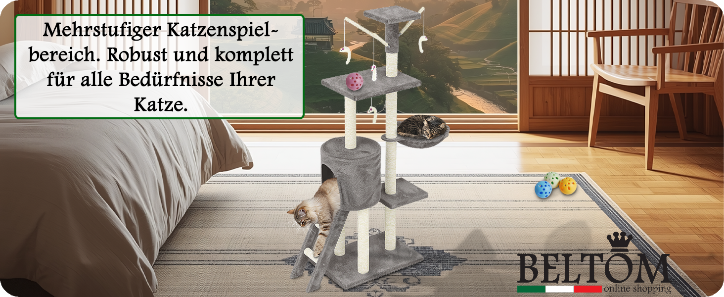 Дряпак для котів Beltom® Kratzbaum 140 см, ігровий комплекс, сірий