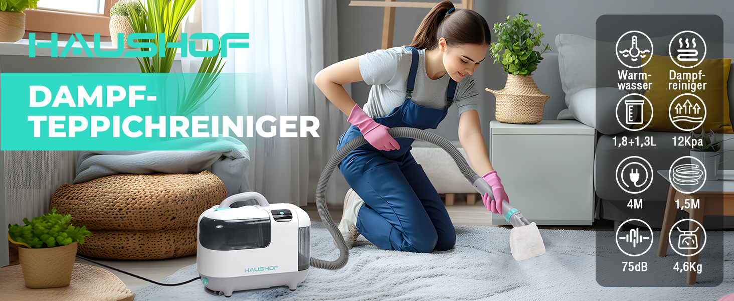 Пылесос с функцией пара HAUSHOF StainZapper Vapo: для коврів, диванів, авто. Очищувач з підігрівом та високою температурою. З миючим засобом.