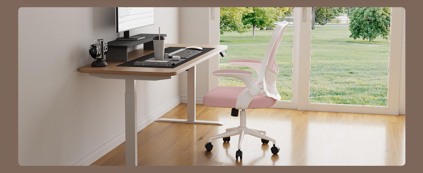 Офісний стіл Naspiro Ergonomischer Bürostuhl з регульованими підлокітниками 90°, підтримкою попереку, дихаючою сіткою та рожевим кольором (без підголівника)