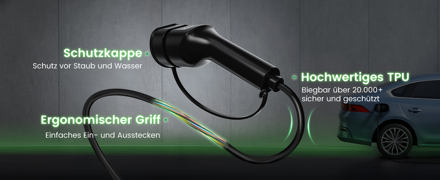 Кабель зарядки GONEO Typ 2 (11кВт, 16А) 8м для електромобілів (Tesla, BMW, VW, Audi), IP54, водонепроникний, з TPU, у комплекті сумка