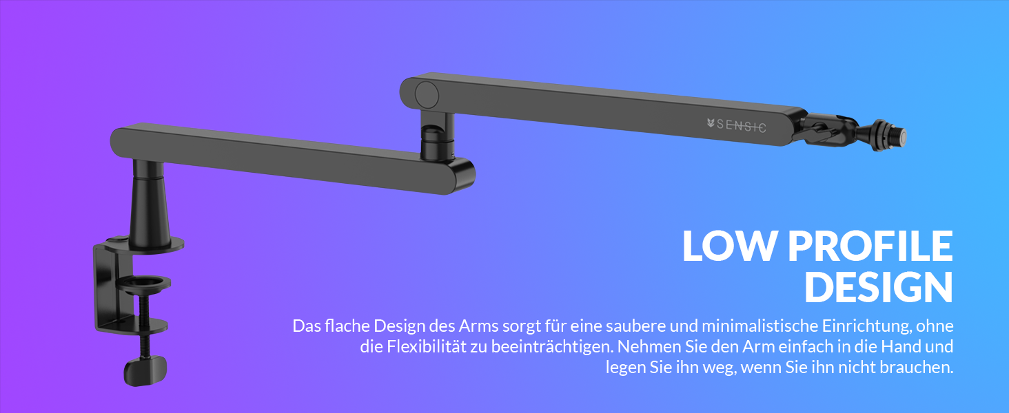 Мікрофонний тримач SENSIC SA-30 LP Low Profile з регульованим підлокітником, 360° обертання, для стрімінгу, інтегроване кабельне кріплення, універсальний, настільний