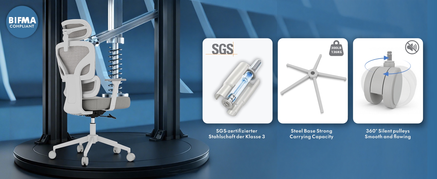 Ергономічне крісло для офісу та геймінгу з регульованою підголівником та 3D підлокітниками, підтримкою попереку, сіре