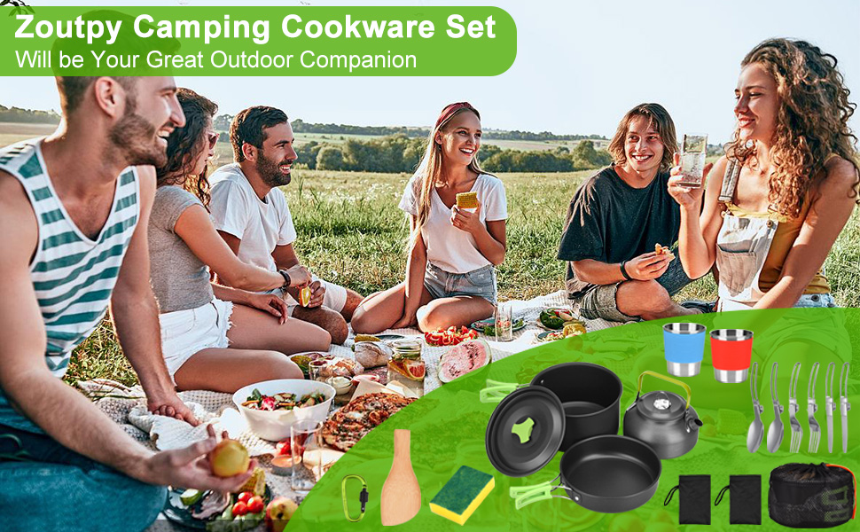 Набір посуду для кемпінгу на 17 частин: набір для приготування їжі на природі, пікніків, риболовлі та походів (2-3 особи)