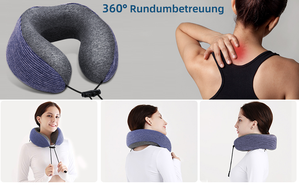 Подушка для шиї у подорожах, 100% Memory Foam - для автомобіля, літака, поїзда, офісу та кемпінгу, з чохлом, маскою для сну та берушами, фіолетовий