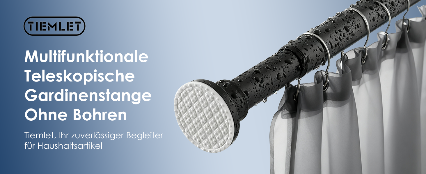 Штанга для душу без свердління, штанга для ванни, нержавіюча сталь, телескопічна, 70-195 см, чорна