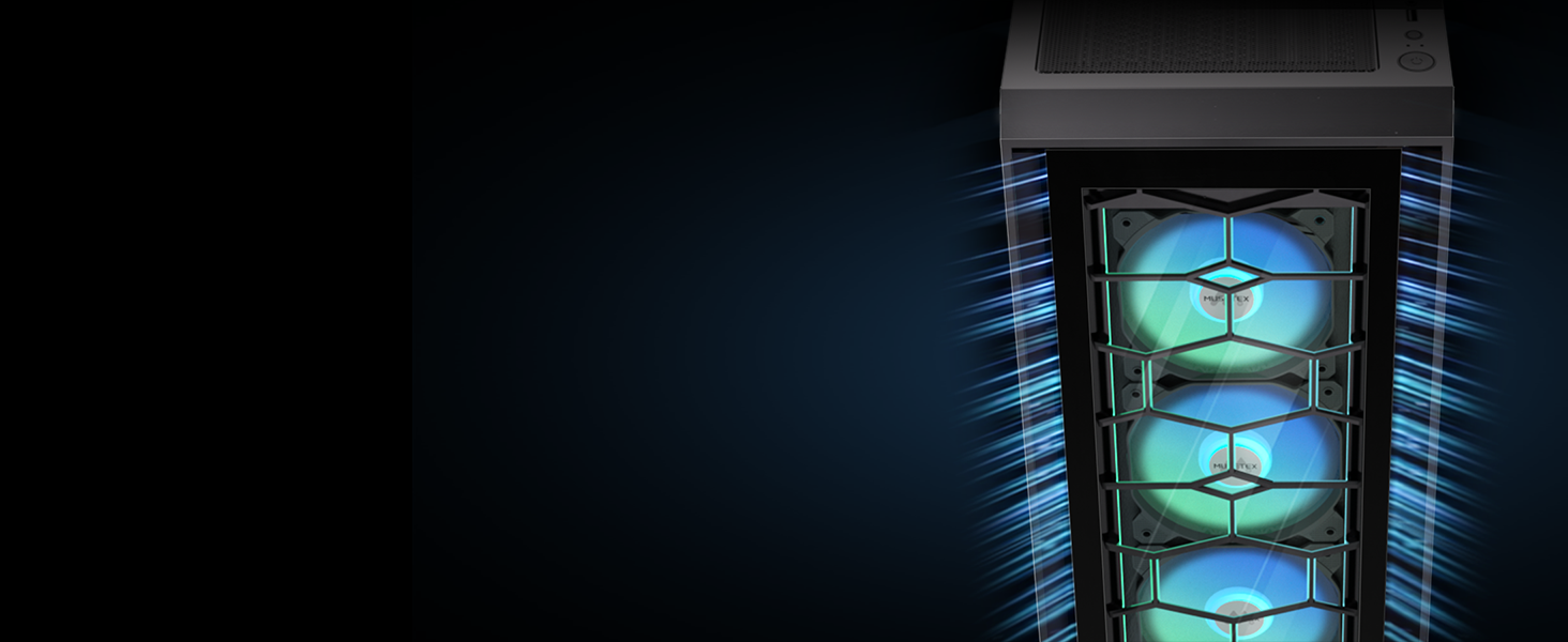 Корпус ПК MUSETEX G07 ATX з 6 вентиляторами ARGB, USB 3.0, чорний, Mid Tower для геймінгу