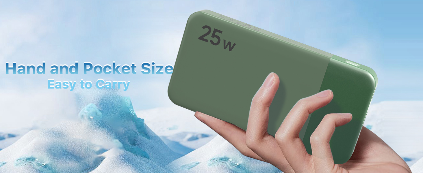 Power Bank Nobis 10000mAh 25W з USB-C кабелем, цифровою індикацією, зелений