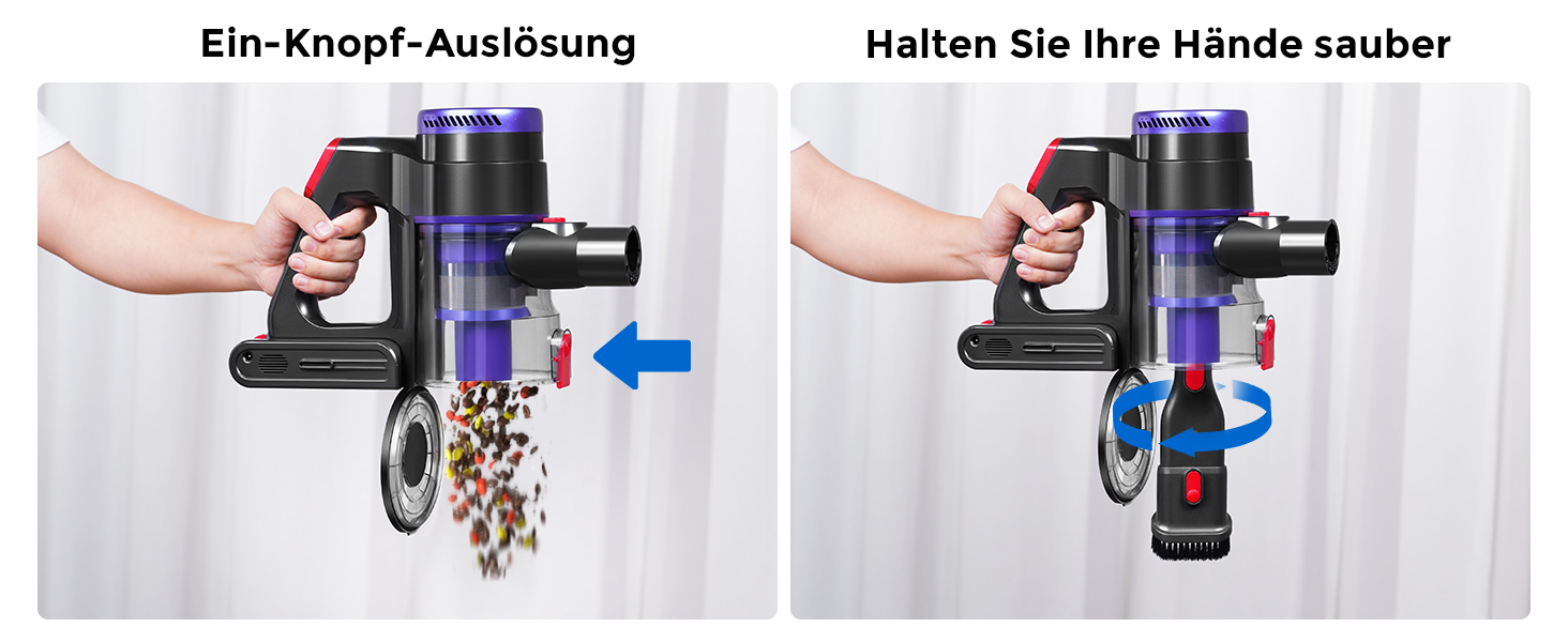 Бездротовий пилосос 48000Pa/550W з акумулятором, 70 хвилин роботи, об'єм 1.6л, 8-шарова фільтрація, тихий, з антизаплутуючим насадкою для твердих поверхонь, червоний, Rot 15 Ultra