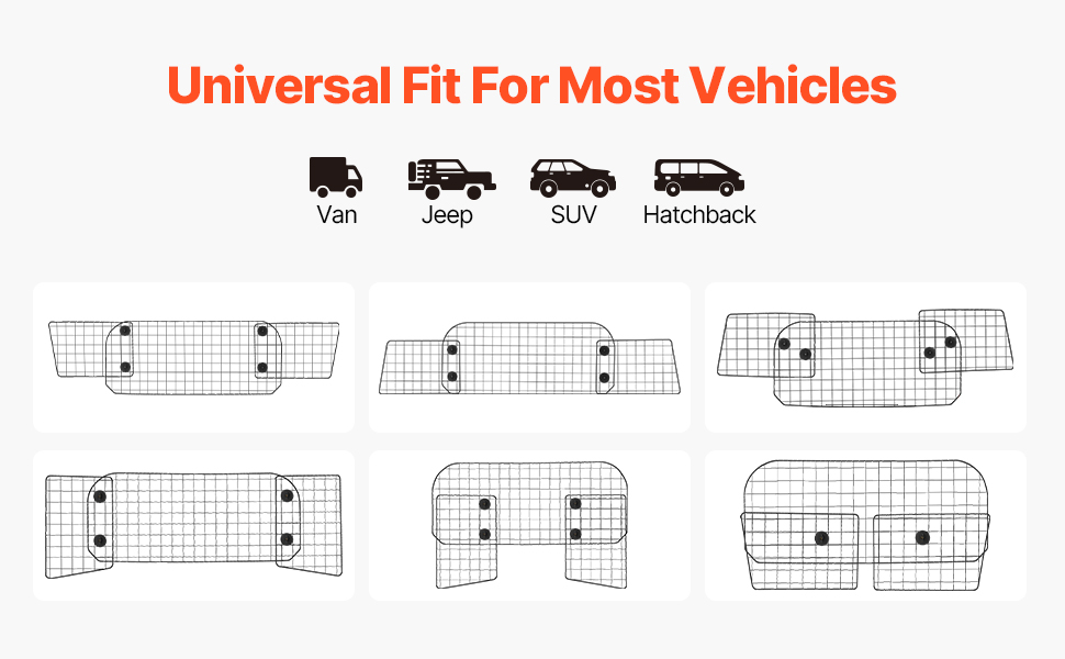 Автобар'єр для собак VEVOR, регульована перегородка, сітка (968x405 мм), захист для заднього сидіння, універсальна бар'єр для SUV, позашляховиків, вантажівок, не складається, 96.5-162 см * 41 см