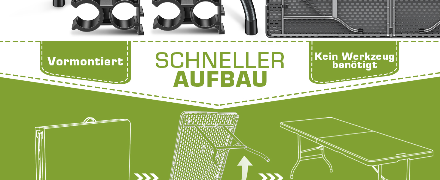 Зручний складаний садовий стіл Tillvex 180x75 см з ручкою для перенесення | Стіл для тераси, балкона, кемпінгу | Чорний