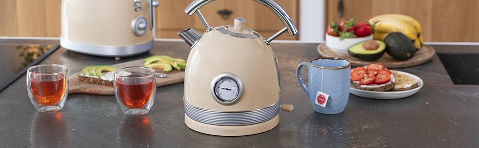 Електричний чайник Cecotec ThermoSense 420 Light Green, 1.8 л, 2200 Вт, з регулюванням температури, нержавіюча сталь, вінтажний стиль, зелений/бежевий