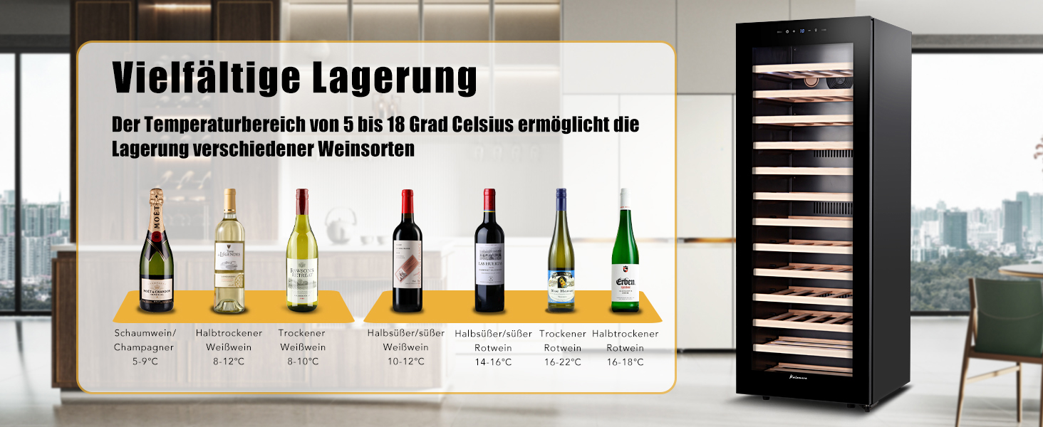 Kalamera 45-Bottle Dual Zone Wine Refrigerator - 120 Liter Capacity with LCD Display - 5-10°C/10-18°C Temperature Zones