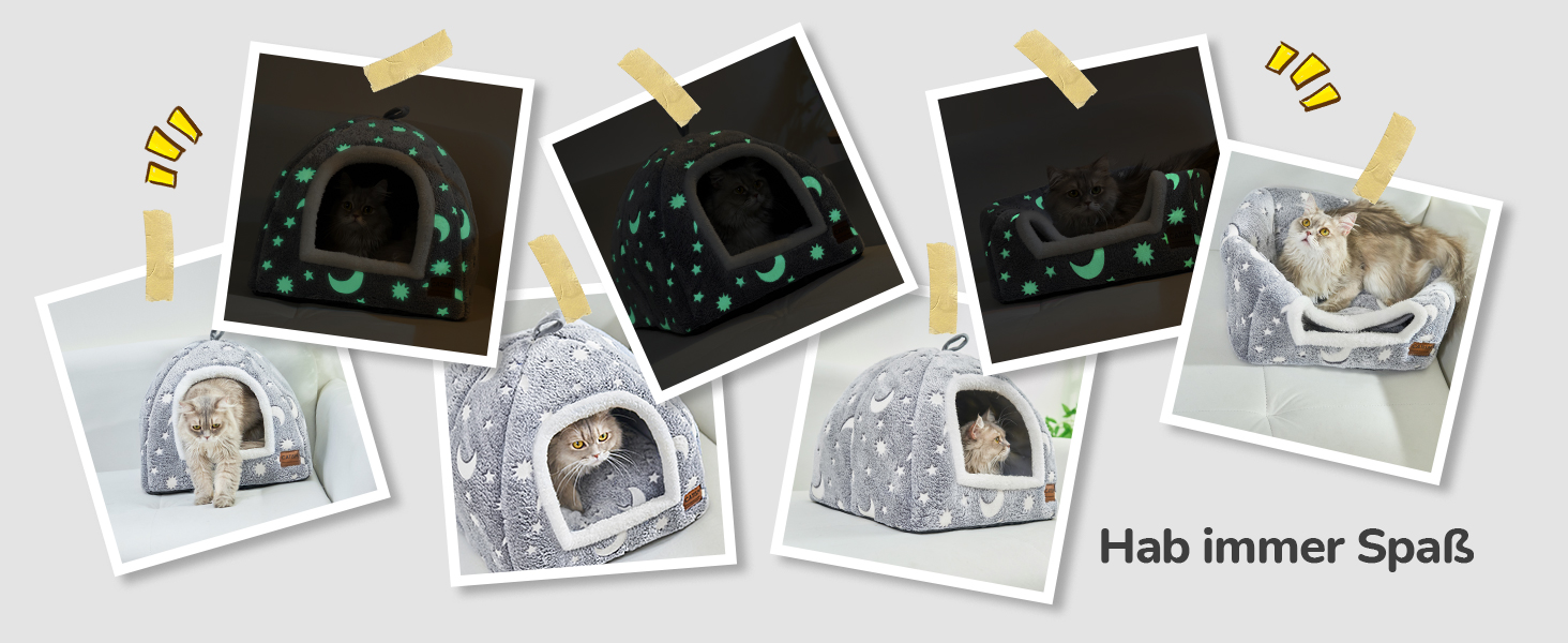 Світлодіодна кімната-будиночок для котів CATISM - 40x40x38 см. М'яка затишна кімната для котів, кошенят та цуценят з знімним подушкою. Сірий колір.