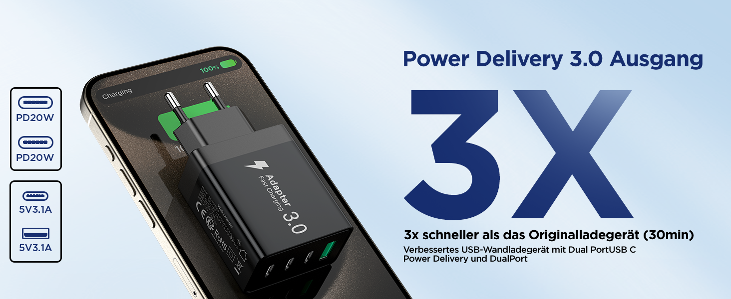 Мережевий адаптер Aioneus 40W з 4 портами USB-C та USB-A (1 шт, чорний)