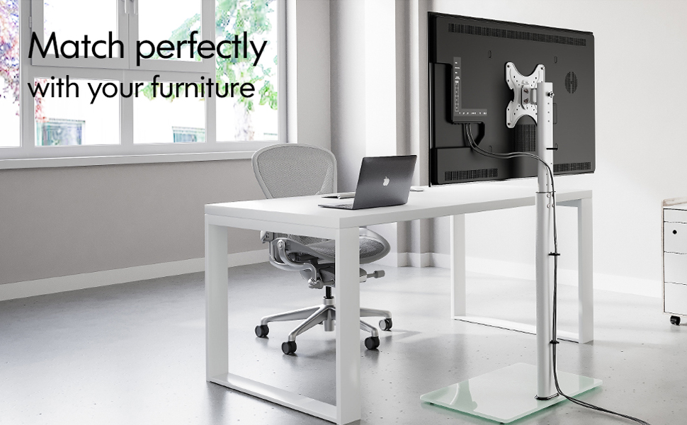 FITUEYES Adjustable TV Stand - Swivel & Tilt Floor Stand for 19-42 inch Flat & Curved TVs up to 35kg, VESA 200x200 - White