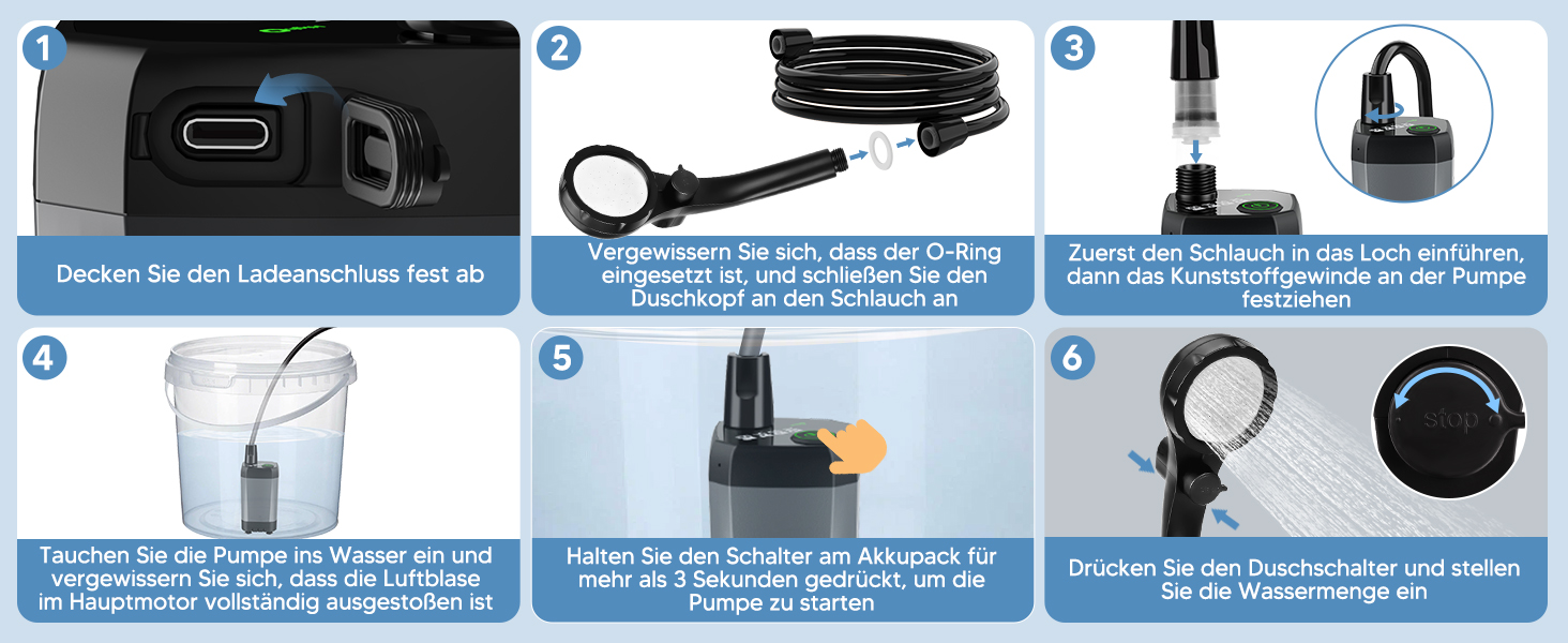 HOTOIQ Portable Electric Camping Shower with Pump - Outdoor Shower Set for Camping, Travel, Garden, Hiking, and Car Washing