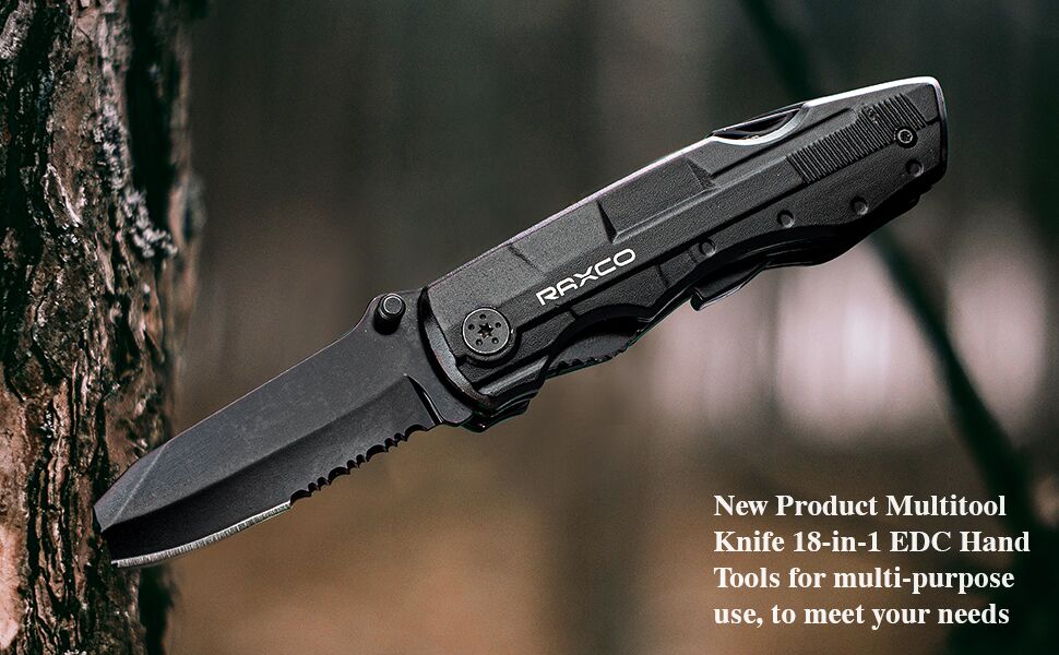 Мультитул RAXCO 18-в-1: компактний інструмент для виживання на природі (затискач, ніж, відкривачка, викрутка) для полювання та риболовлі, чорний
