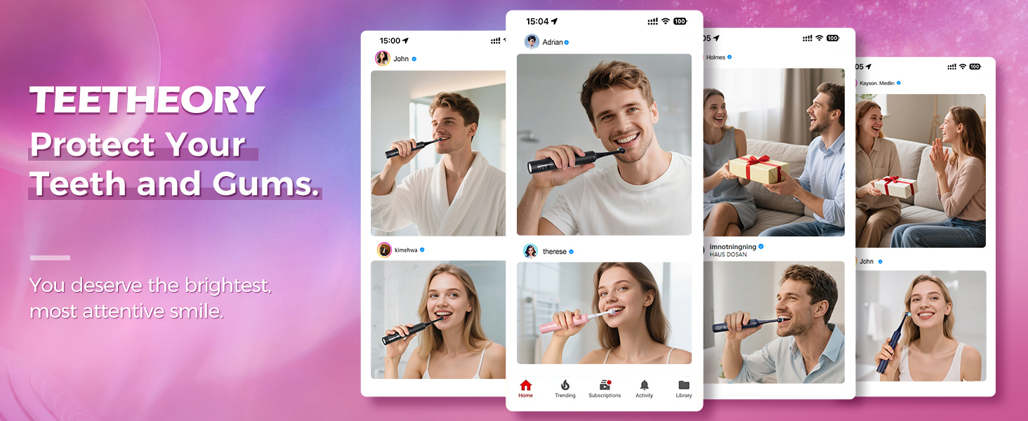 Електрична зубна щітка Rotierende для дорослих з 8 насадками, 4 режимами чищення, 60 днями роботи від акумулятора та розумним таймером 2 хв - професійна (Рожева)
