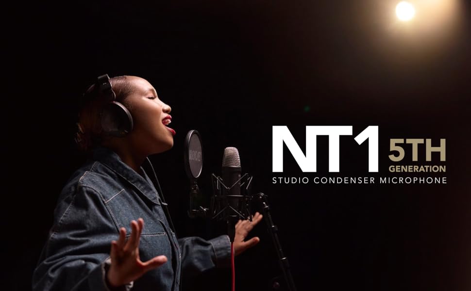 Мікрофон RØDE NT1 5 Generation: велика мембрана, XLR/USB, зі спінером та поп-фільтром для запису вокалу та подкастів (чорний)