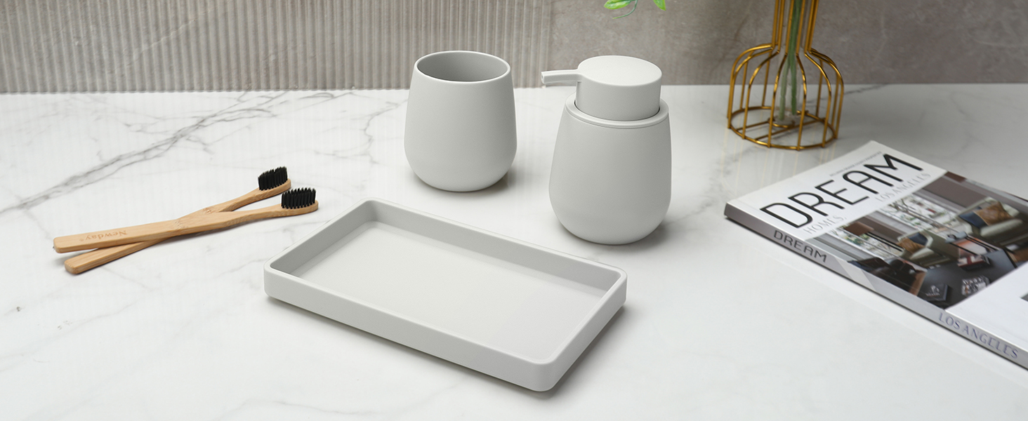 Сучасний набір для ванної кімнати AJEUNGAIN сірого кольору: мильниця, стакан для зубної пасти, піднос. Організатор для ванної кімнати (сірий). 3 шт.