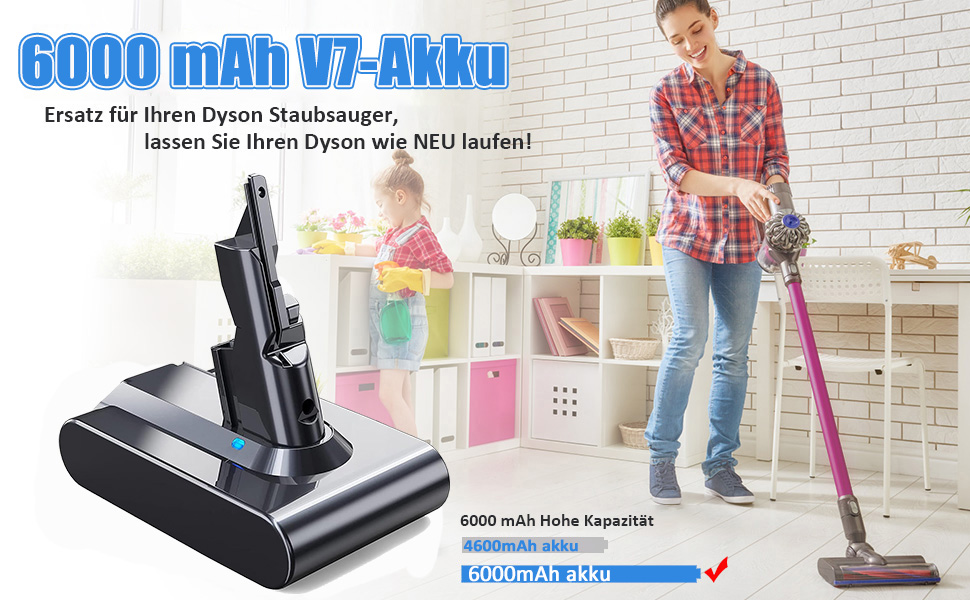 Замінний акумулятор V7 6.0Ah для пилососів Dyson V7 Animal, Cord-Free, Extra, Fluffy, Mattress, Motorhead, SV11, Trigger+ Pro Car+Boat + 3 фільтри