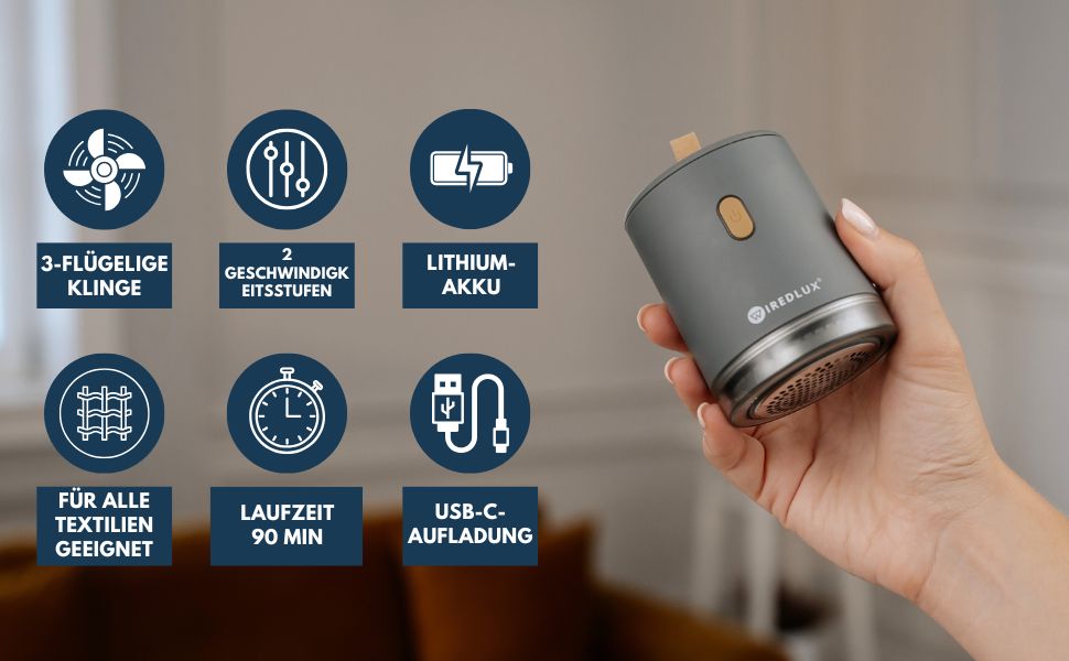 Електричний видалення ворсу для одягу: компактний, портативний, USB-зарядка, подвійний захист, сірий Chicago