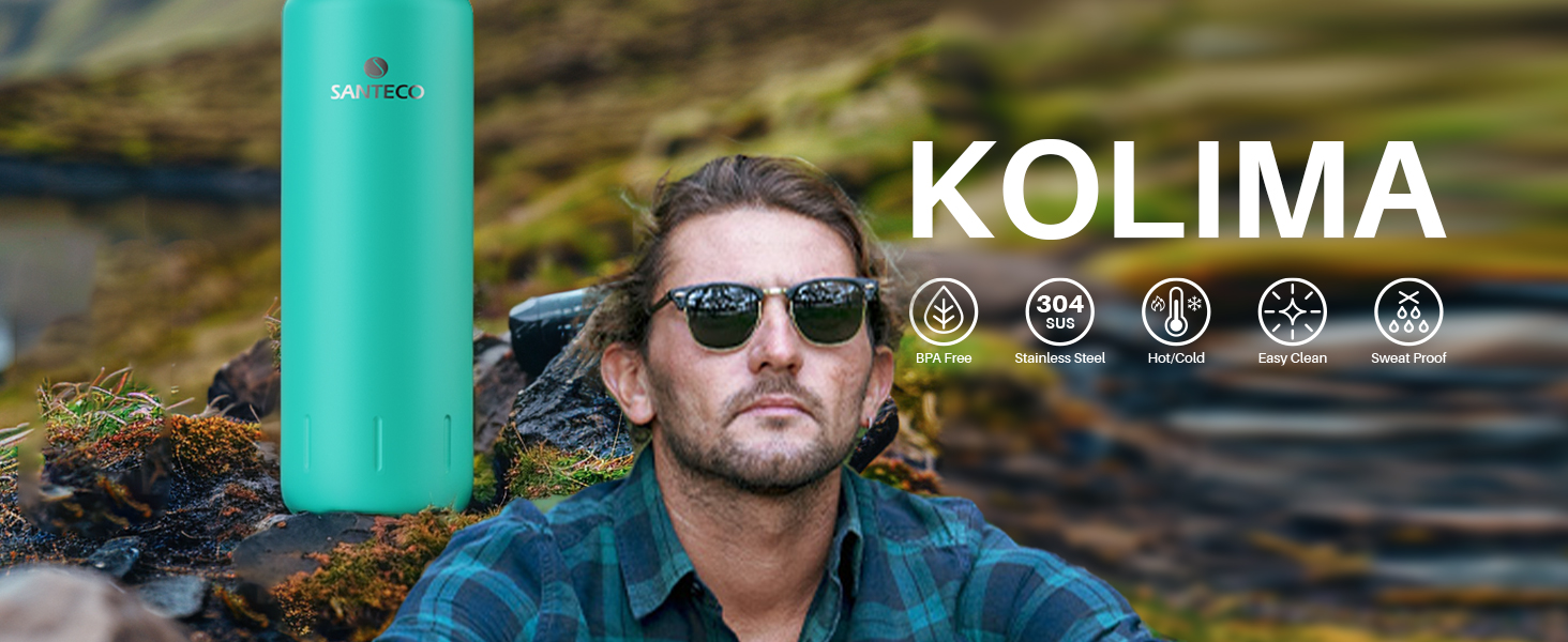 Термос-термокана Santeco з нержавіючої сталі, 1л, 500мл, з антивитіканням, ізольована пляшка з кришкою-чашкою для подорожей, термос для кави та чаю для дітей, спорту, без BPA, 24 години холод & 12 годин гарячий (зелений джунглів, 1000 мл)