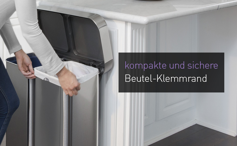 Simplehuman відро для сміття 45 л з педальним механізмом, з відділенням для пакетів, для кухні, з нержавіючої сталі, сірий кришка