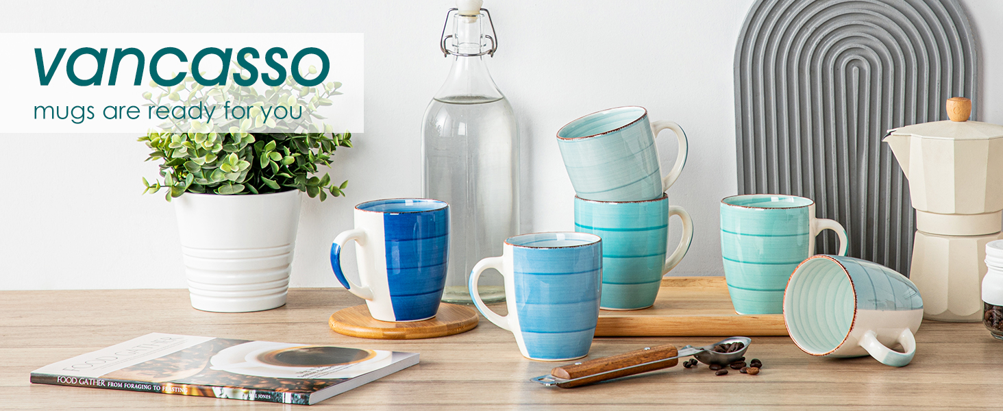 Набір чашок Vancasso Bonita, 6 шт., 350 мл, блакитний, кераміка