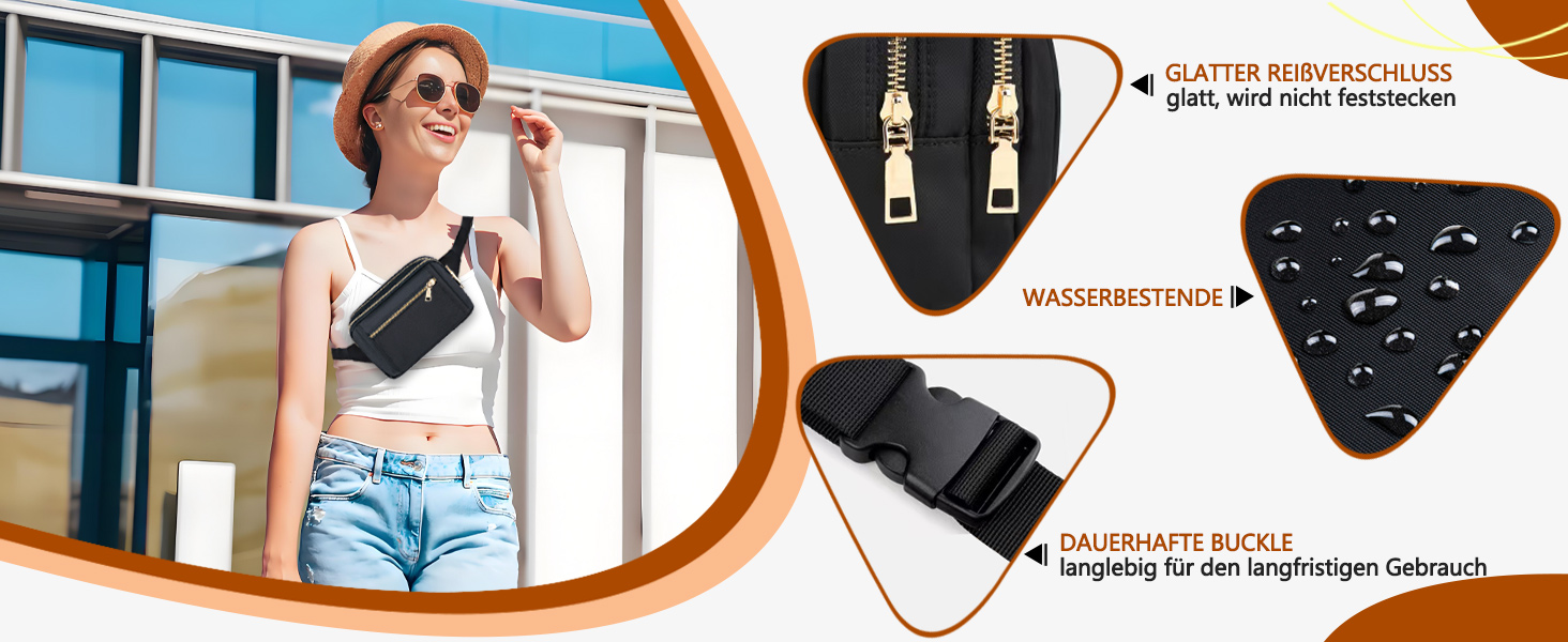 Чоловіча та жіноча поясна сумка Bauchtasche, стильна сумка на пояс для фестивалю, з регульованим ремінком та кількома кишенями, чорна. Підходить для бігу, спорту, прогулянок з собакою.