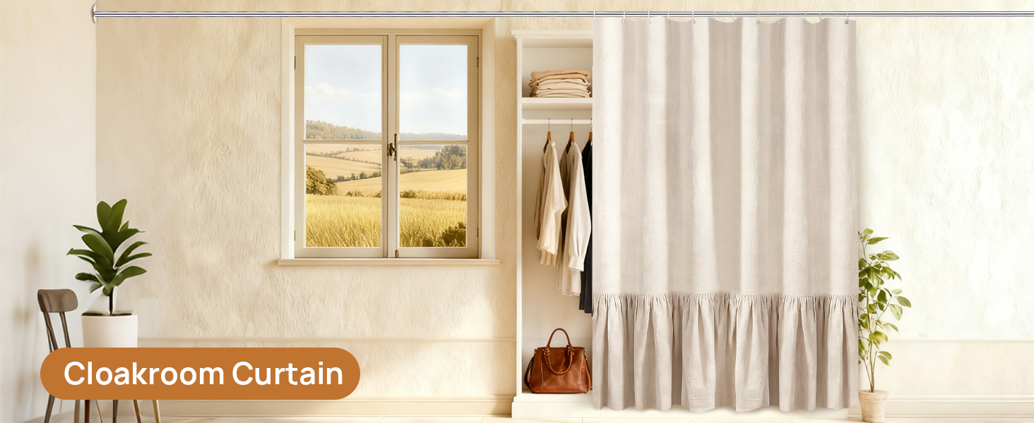 Штора для душу 180x180 см Бежева, Льняна текстура - Водонепроникна, з обтяженим краєм, 12 кілець, для ванної кімнати