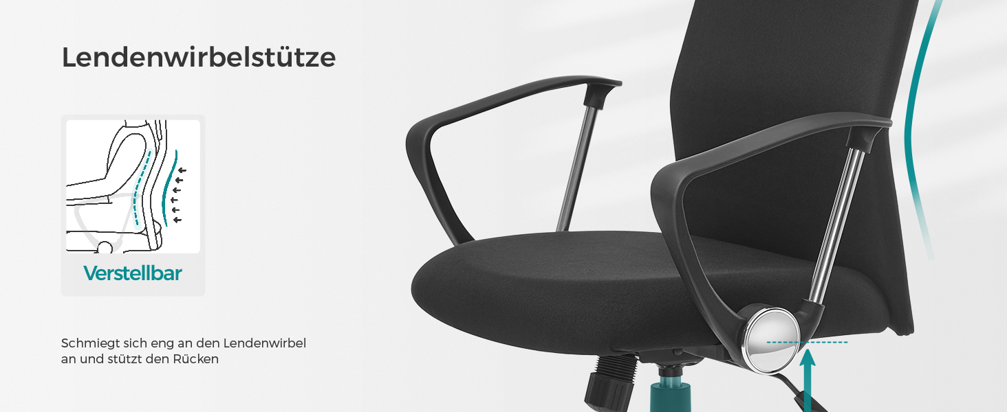 Офісний стілець SONGMICS, ергономічний, поворотний, з м'яким сидінням, регульований по висоті та нахилу, до 120 кг, чорний OBN034B01