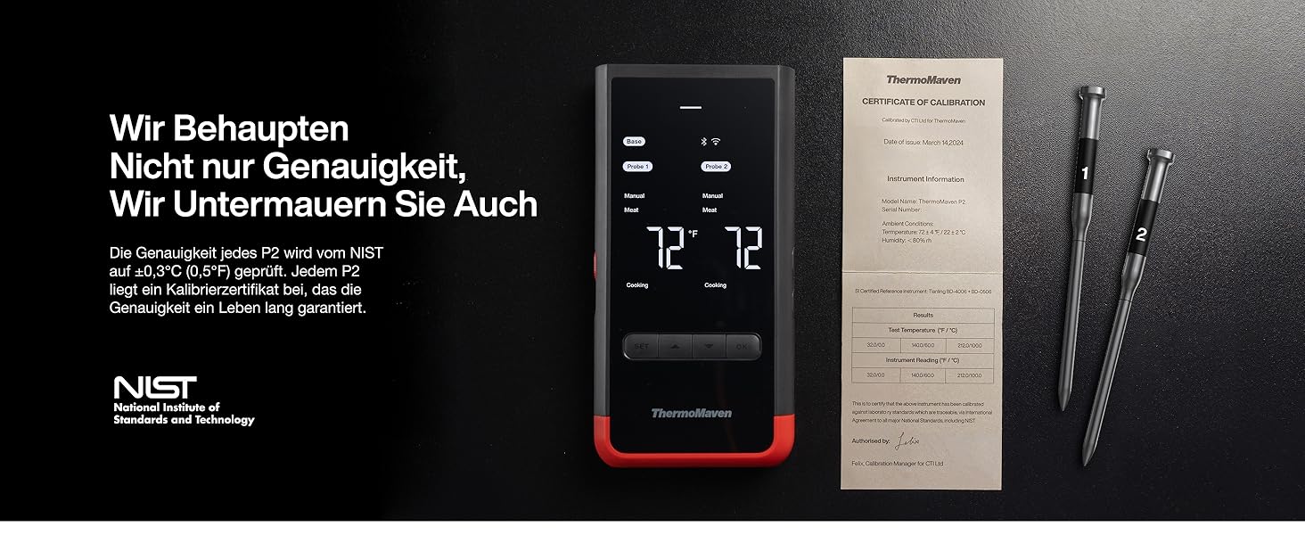 ThermoMaven P2 Розумний термометр для м'яса Бездротовий – Bluetooth 5.3, 2 зонди, 6 сенсорів, необмежений моніторинг через Wi-Fi, IPX8 водонепроникний, для гриля, духовки, кухні, фритюрниці