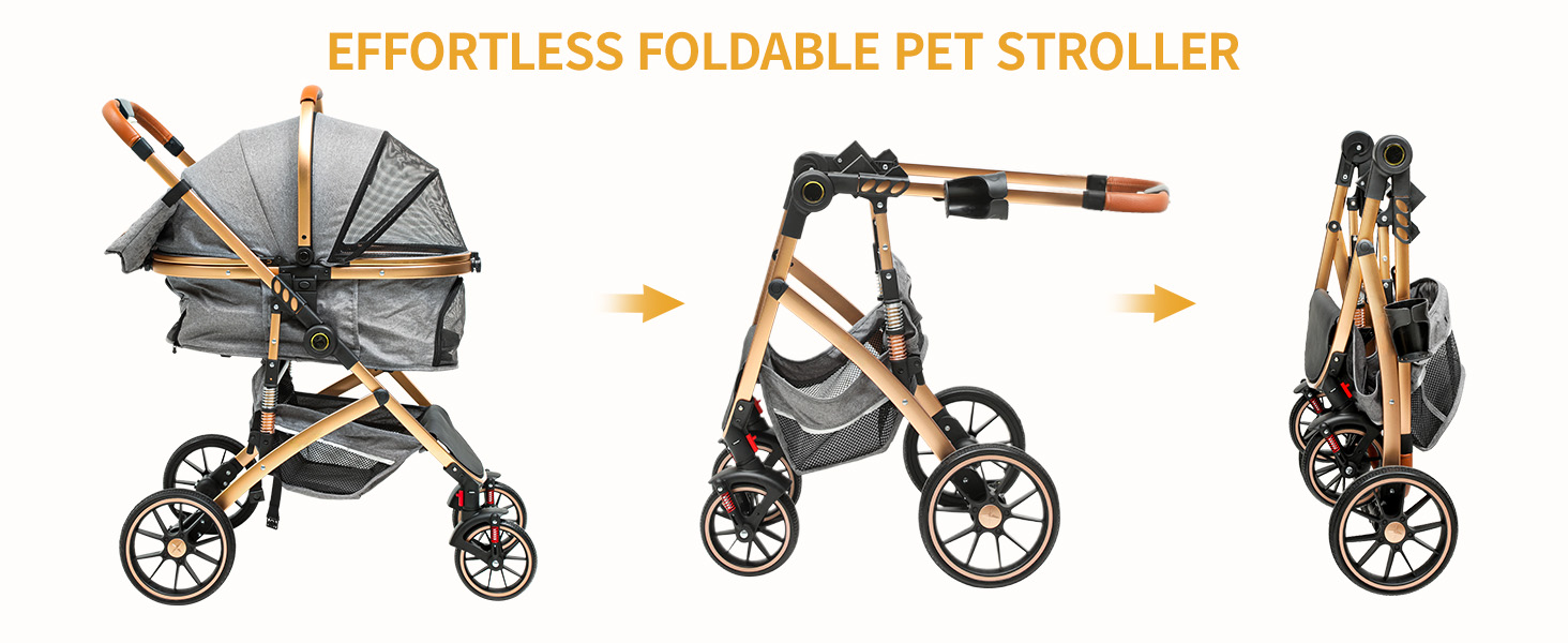 Візок для собак та котів 3 в 1 DWVO, до 22 кг, сірий, з переноскою та аксесуарами