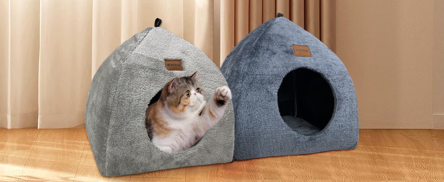 Кішка-будиночок для дому: затишне ліжко-печера для котів з м'яким знімним подушкою, 40x40x35 см, темно-синій
