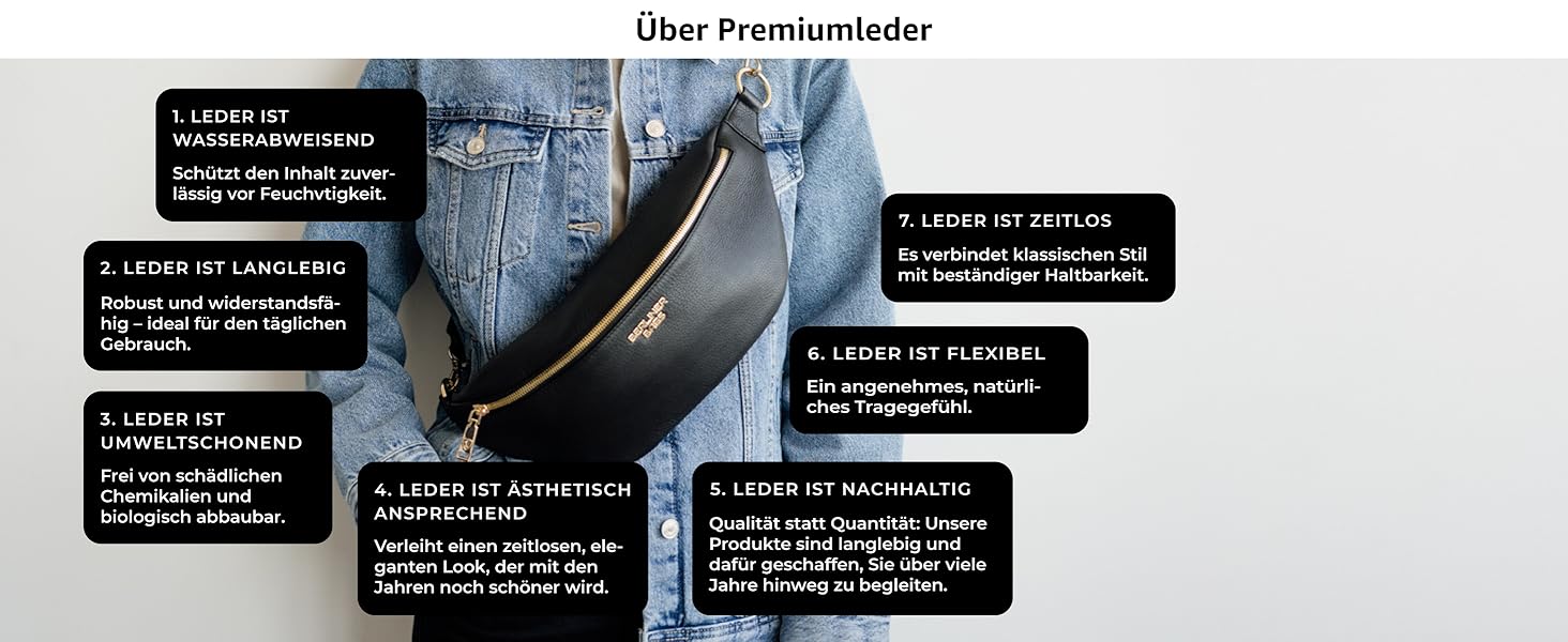 Чоловіча/жіноча поясна сумка Berliner Bags Preiu, шкіряна кросбоді сумка, XL (Чорний / Золотий)