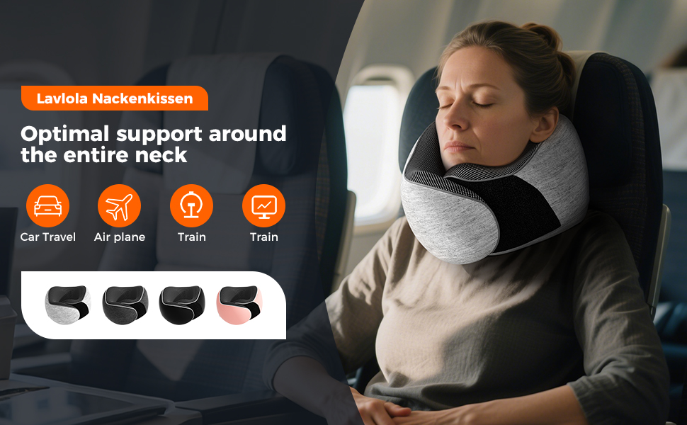 Подушка для шиї у подорожах: м'яка, з memory foam, для автомобіля та літака, з навушниками та маскою для сну (світло-сіра)