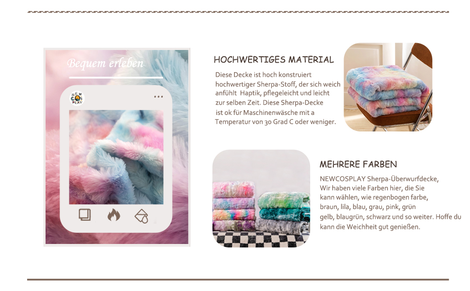 Плед NEWCOSPLAY з м'якого штучного хутра з підкладкою Sherpa, теплий та затишний, 100 x 130 см (Lila-Regenbogen, Throw(40'x50'), Dunkler Regenbogen)