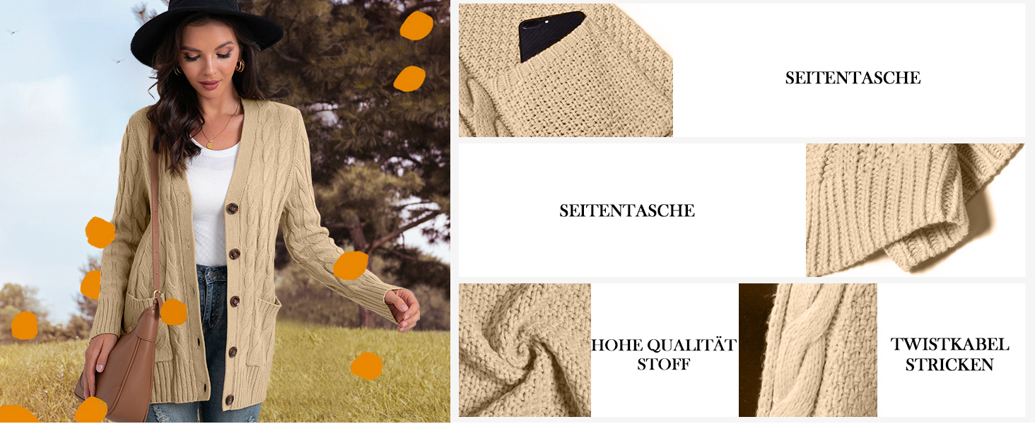 Жіночий в'язаний кардиган GRECERELLE з довгими рукавами, з кишенями та ґудзиками. Елегантний в'язаний жакет для осені/зими/весни. Розмір L, колір білий.