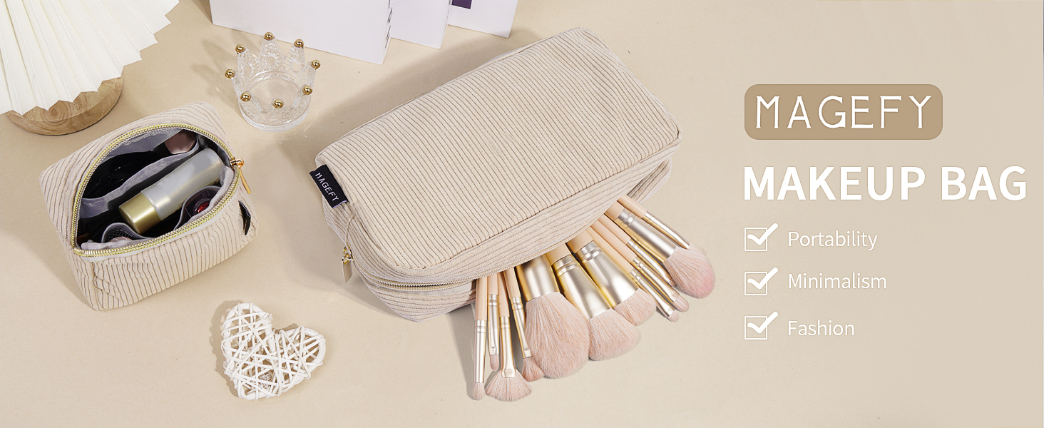 Косметичка MAGEFY для макіяжу: 2 шт. у наборі, з відділеннями, з корду, для подорожей, бежевий колір