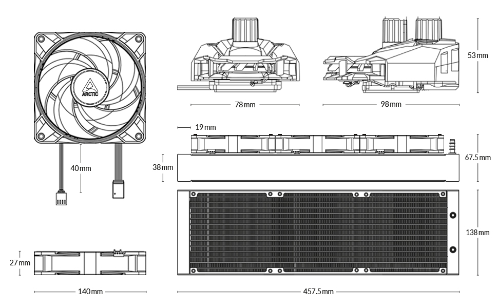 ARCTIC Liquid Freezer II 420 A-RGB - Повнорозмірна система водяного охолодження CPU з RGB, LGA1700, 200-1900 RPM