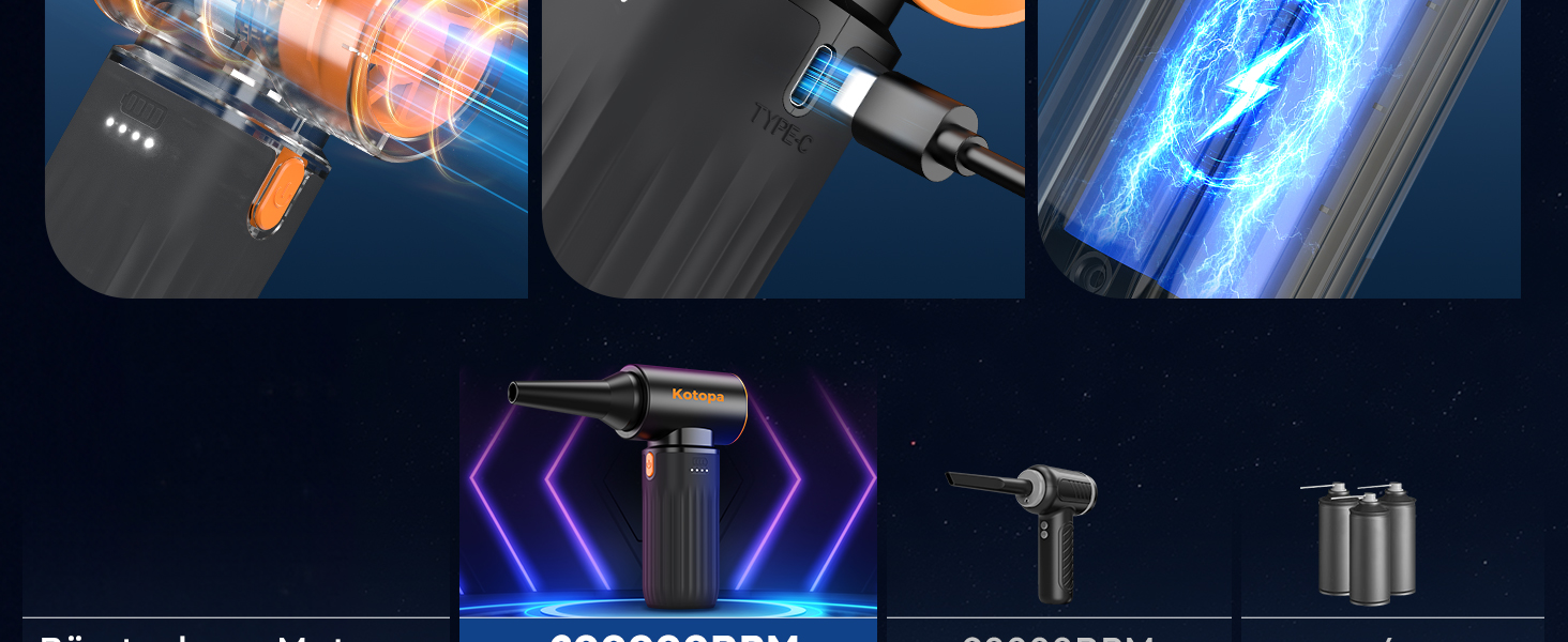 Електричний пилосос для повітря, 3 швидкості, 200000 обертів/хв, акумулятор 8000 mAh, тихий, для чищення ПК, клавіатур, авто та зовнішнього використання (чорний)